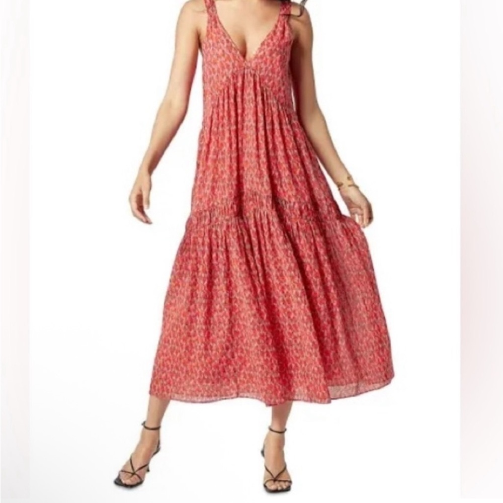 JOIE red cotton Maxi Dress Tiered sleeveless boho tea Rose S NWT Anthropologie